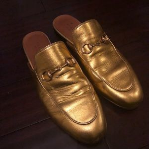Gold Gucci Horsebit Princetown Loafers